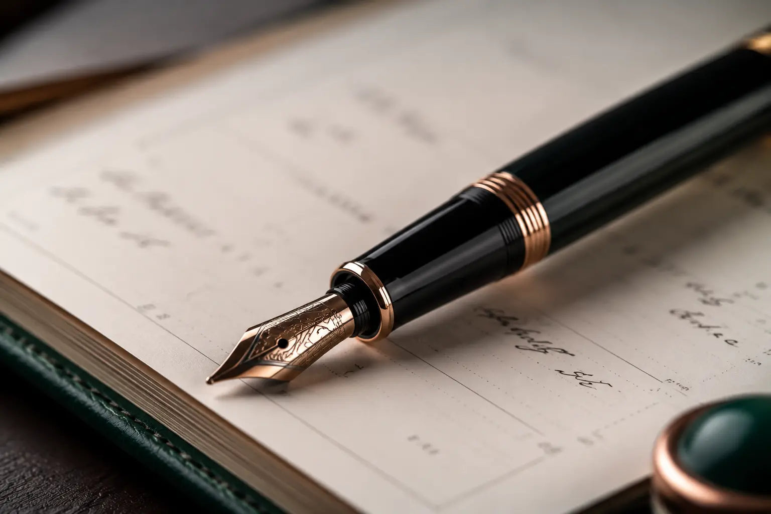 A fountain pen and planner prepared for the day