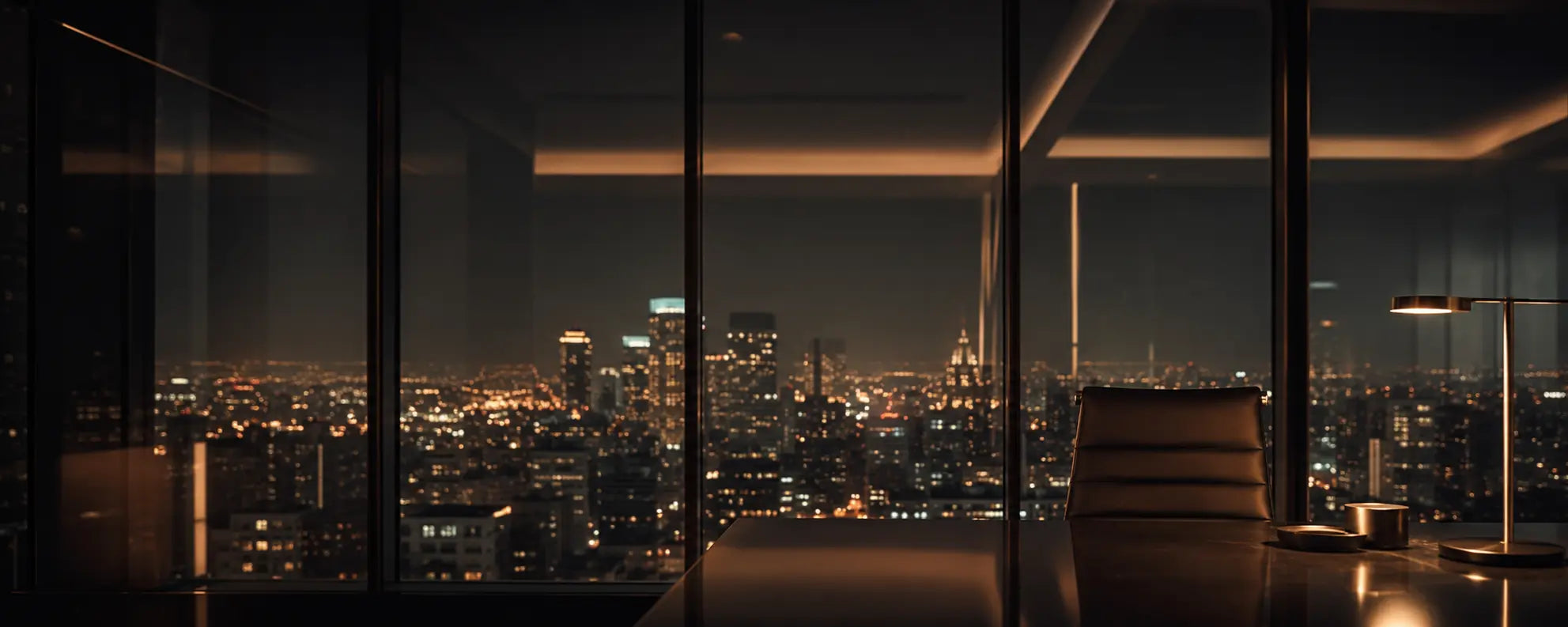 Night city view from an executive workspace